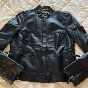 Vintage 100% Genuine Leather Racer Biker Cropped Classic Black Jacket Size XS